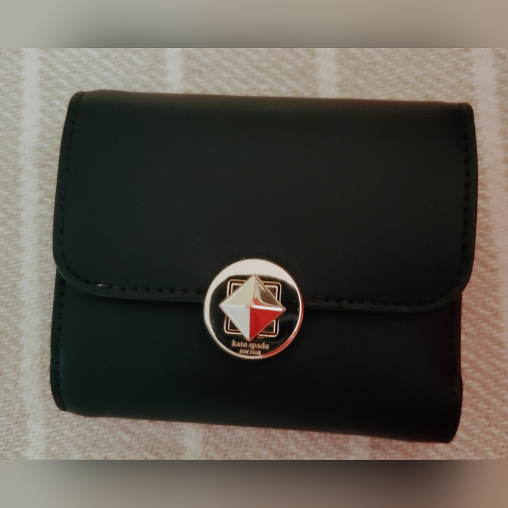 Kate Spade Black Compact Wallet with Flap-Over Design